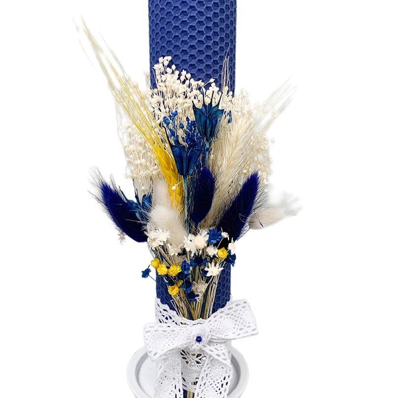 Lumanare pentru botez din ceara naturala ,culoare bleomarin - Botez bebelusi