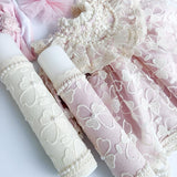 Lumnare botez roz cu dantela - Botez bebelusi