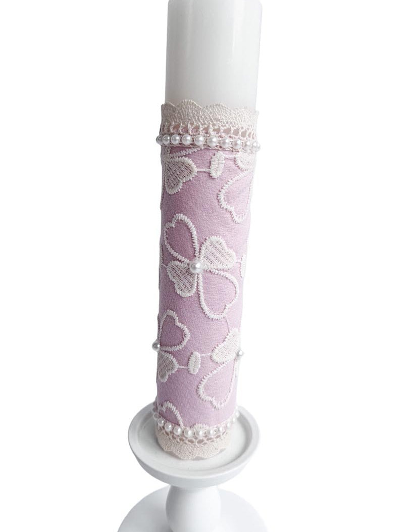 Lumnare botez roz cu dantela - Botez bebelusi