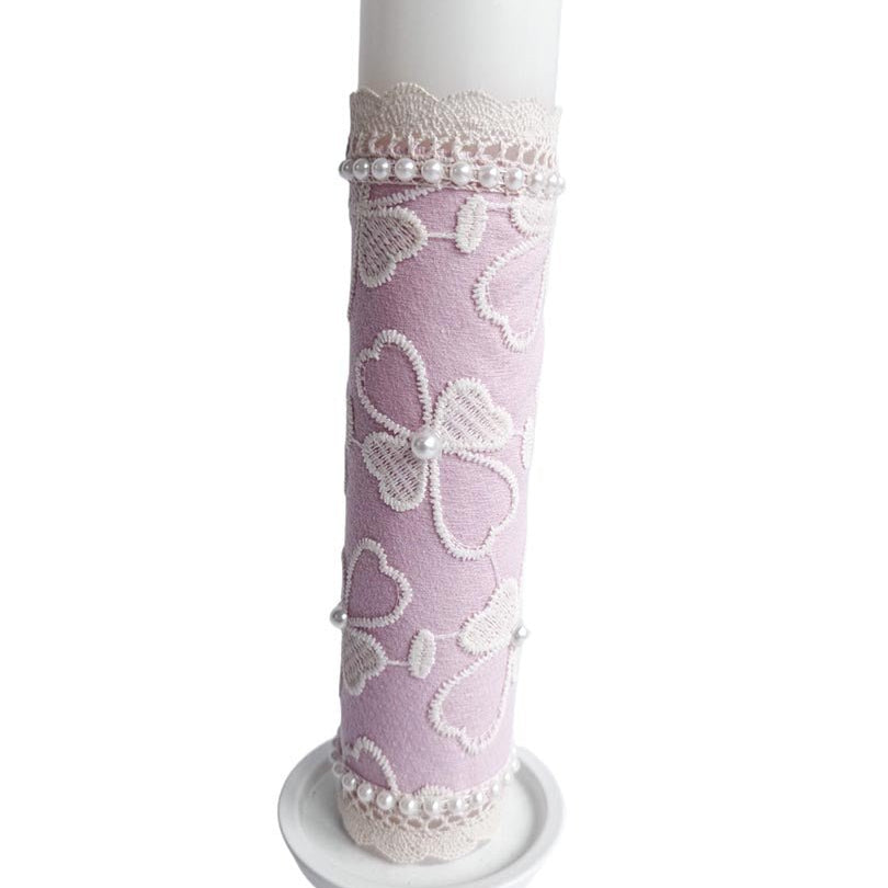 Lumnare botez roz cu dantela - Botez bebelusi