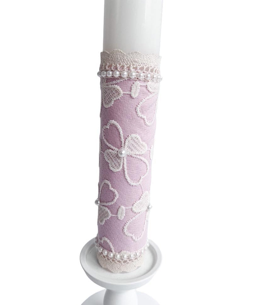 Lumnare botez roz cu dantela - Botez bebelusi