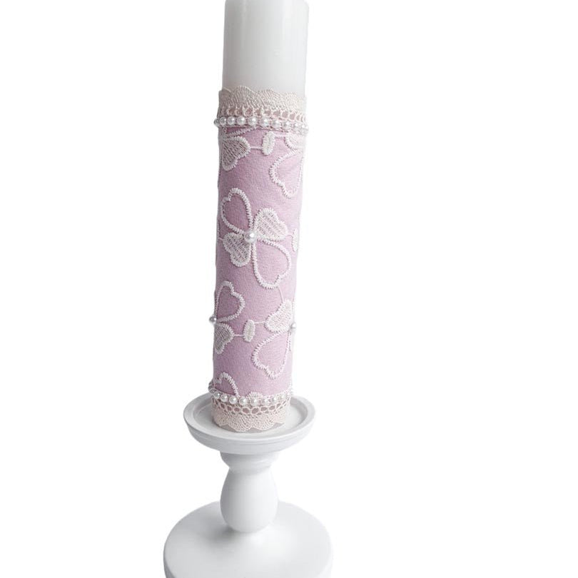 Lumnare botez roz cu dantela - Botez bebelusi