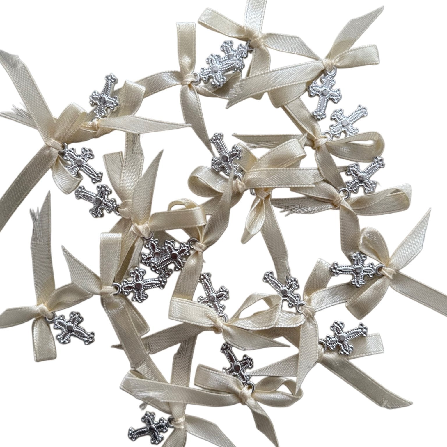 Marturii botez cruciulita cu fundita bej - Botez bebelusi