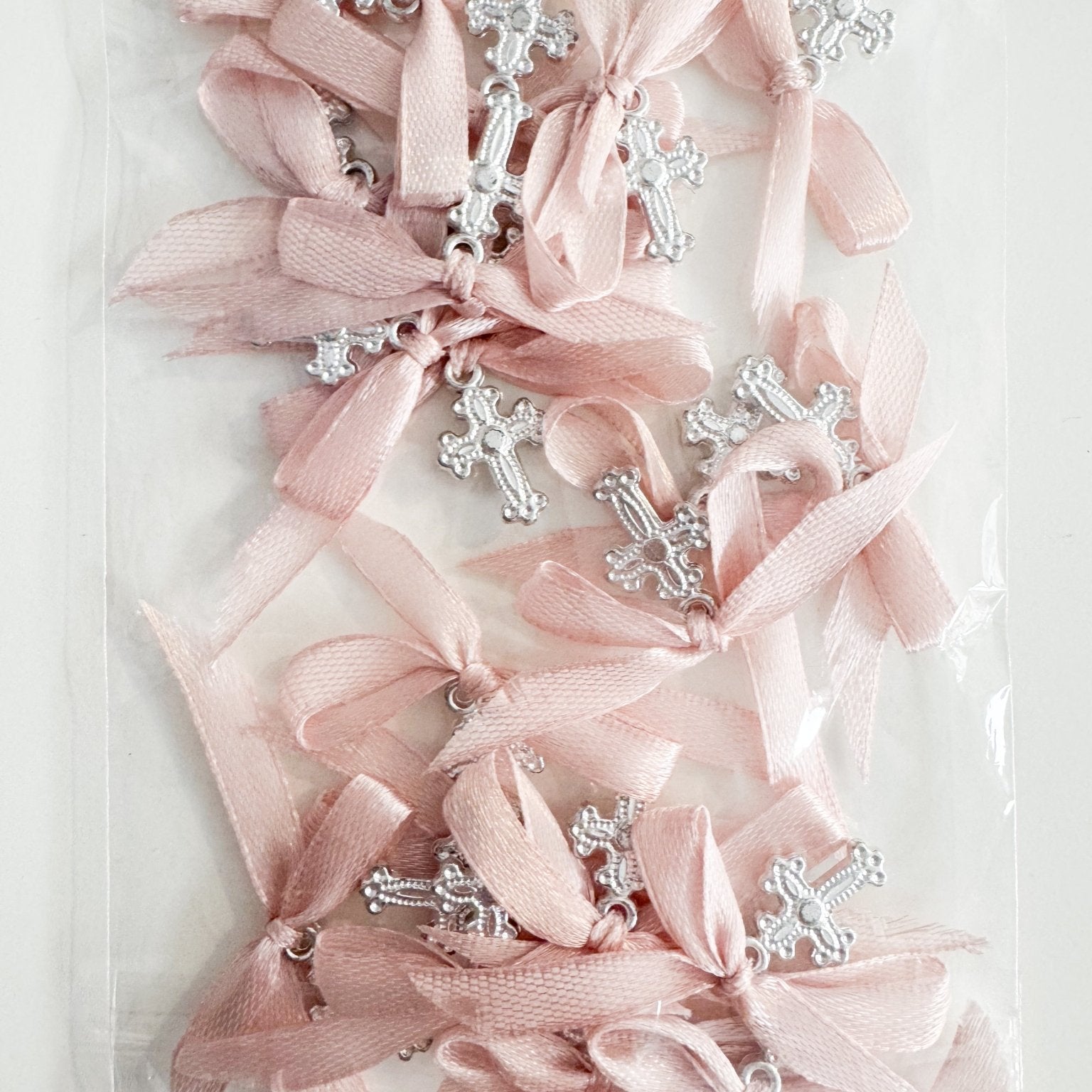 Marturii botez cruciulita cu fundita roz - Botez bebelusi