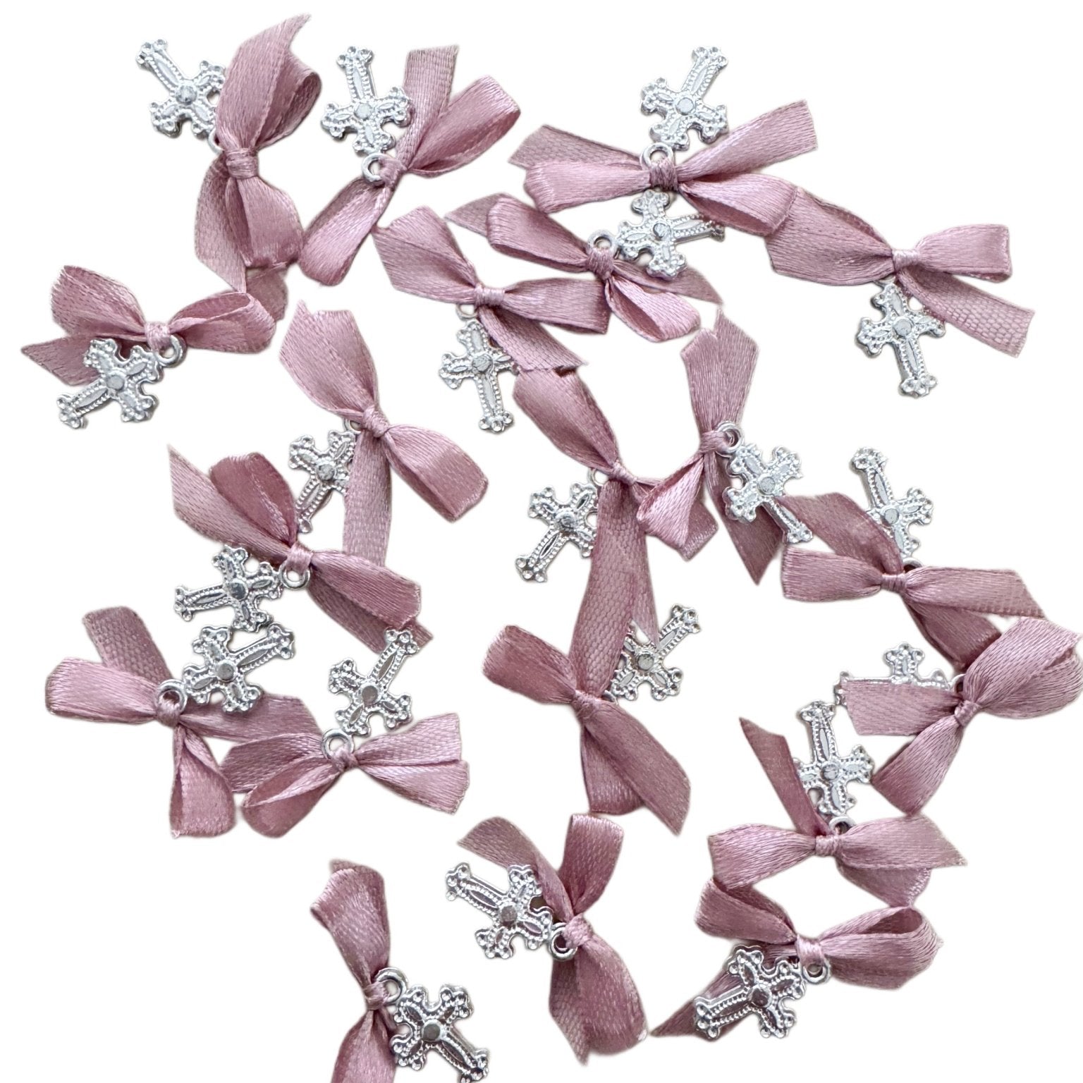 Marturii botez cruciulita cu fundita roz pudra - Botez bebelusi