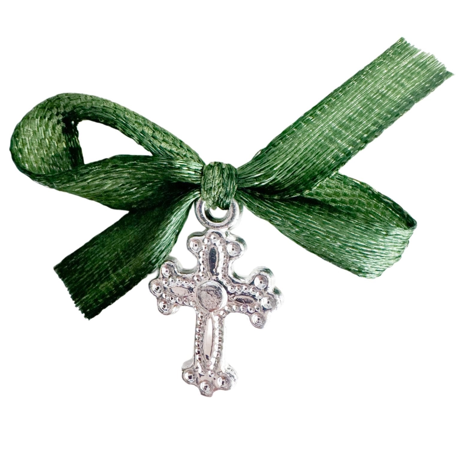 Marturii botez cruciulita cu fundita verde - Botez bebelusi