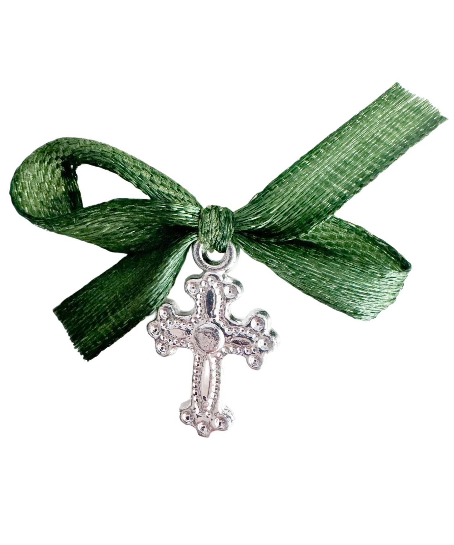 Marturii botez cruciulita cu fundita verde - Botez bebelusi
