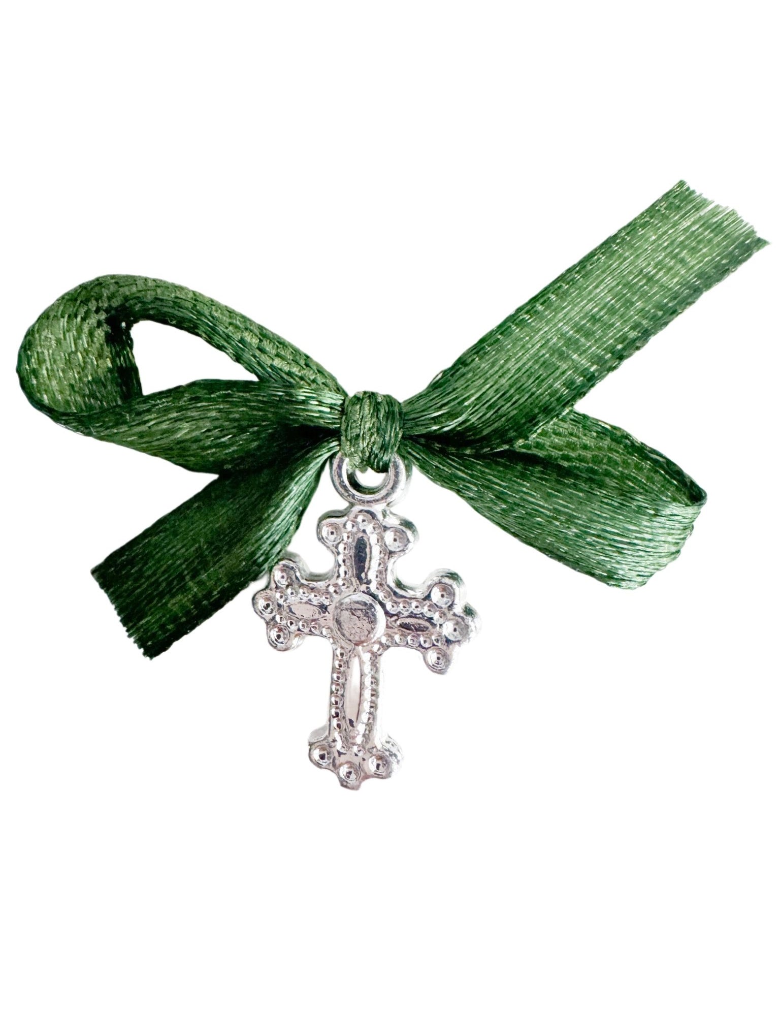 Marturii botez cruciulita cu fundita verde - Botez bebelusi