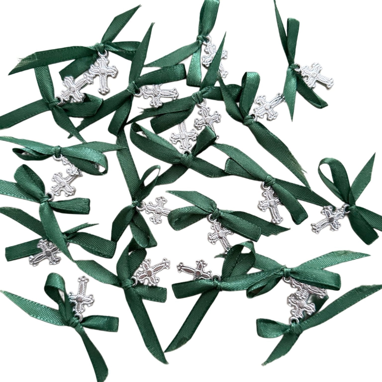 Marturii botez cruciulita cu fundita verde - Botez bebelusi