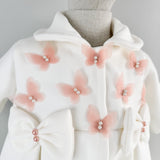 Palton alb cu fluturasi si fundite si turban roz - Botez bebelusi