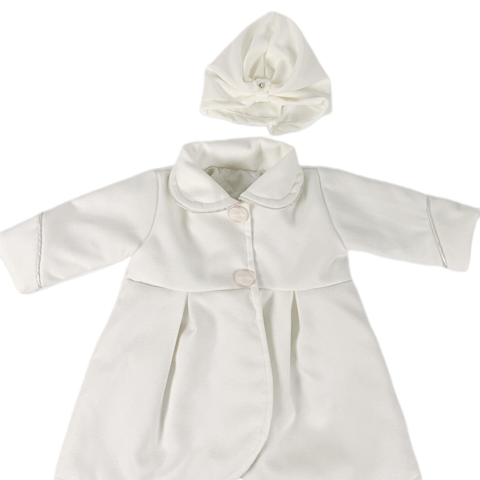 Palton alb cu turban alb fetita - Botez bebelusi