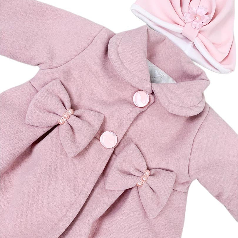 Palton roz pudra cu turban roz - Botez bebelusi