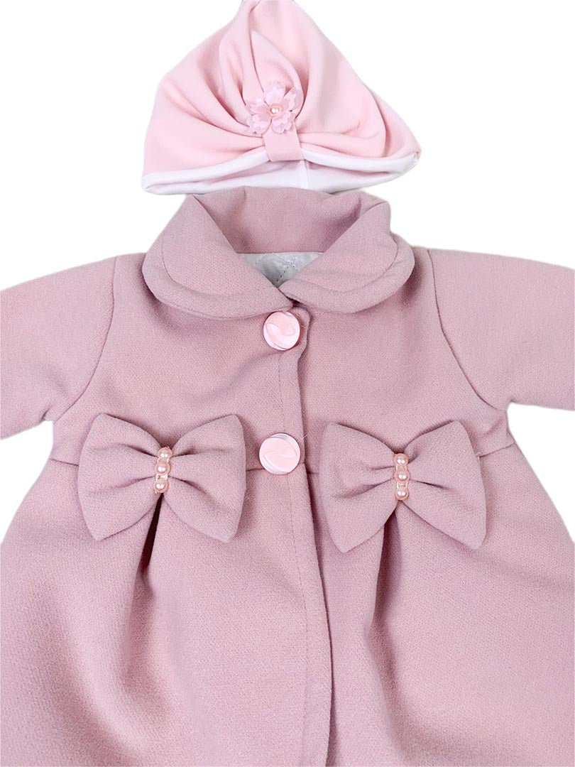 Palton roz pudra cu turban roz - Botez bebelusi