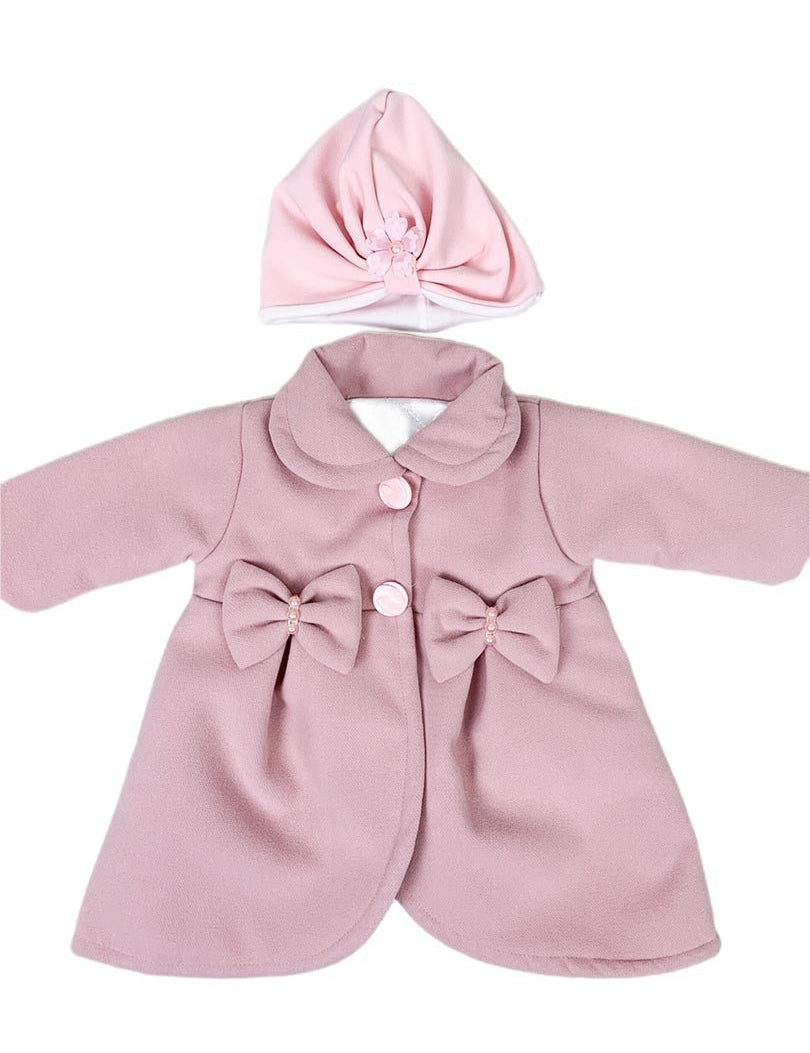 Palton roz pudra cu turban roz - Botez bebelusi