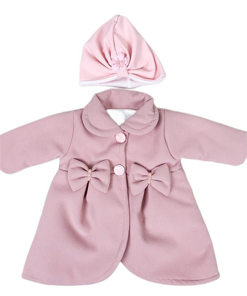 Palton roz pudra cu turban roz - Botez bebelusi