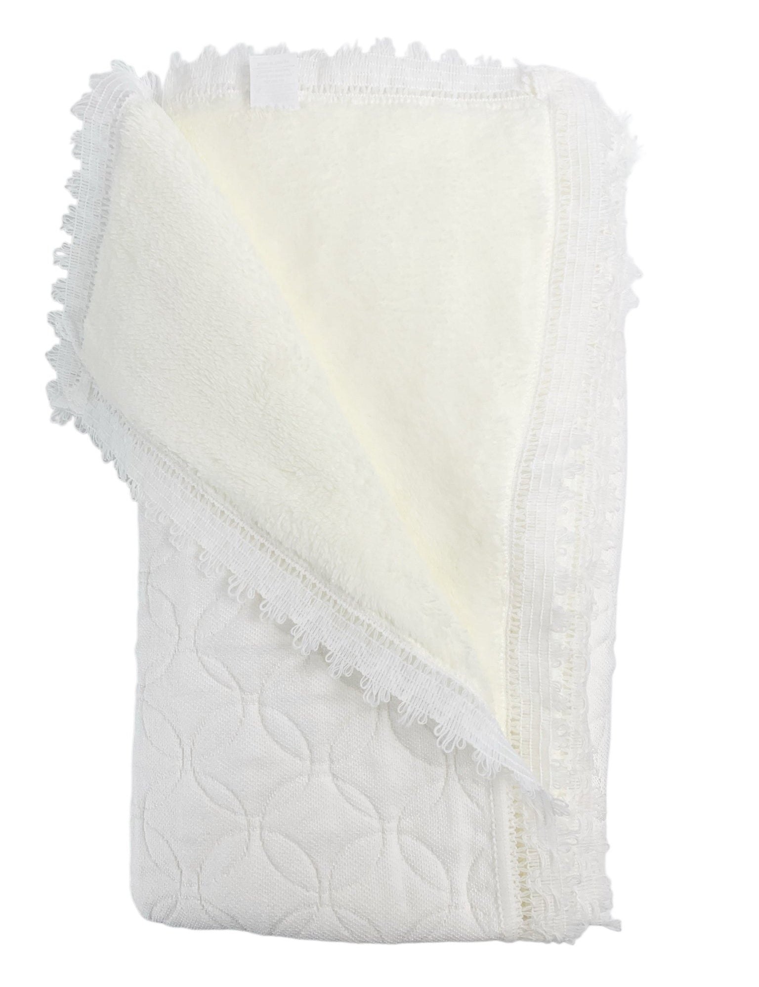 Patura bebelusi groasa - alba cu franjuri - Botez bebelusi