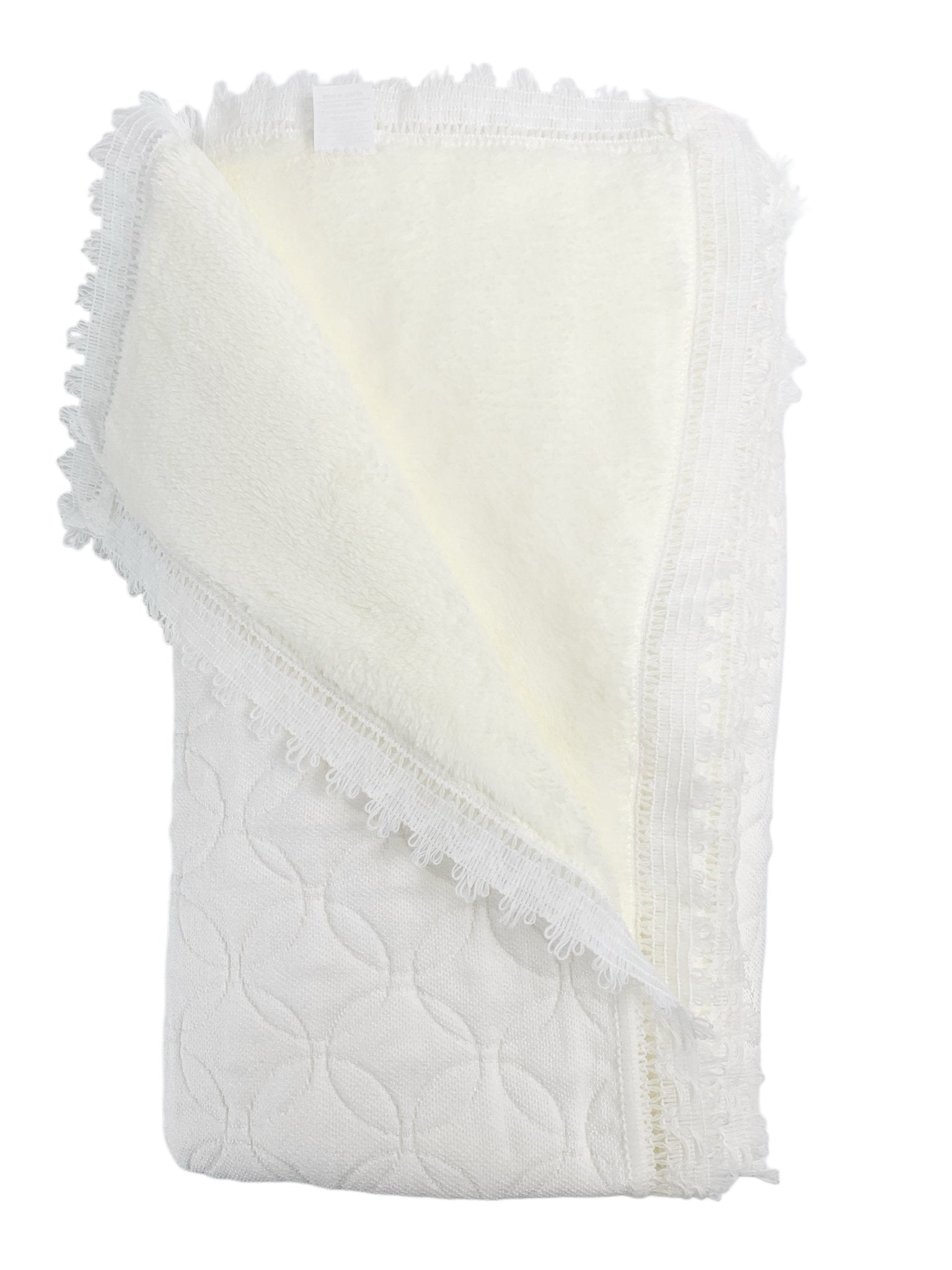 Patura bebelusi groasa - alba cu franjuri - Botez bebelusi