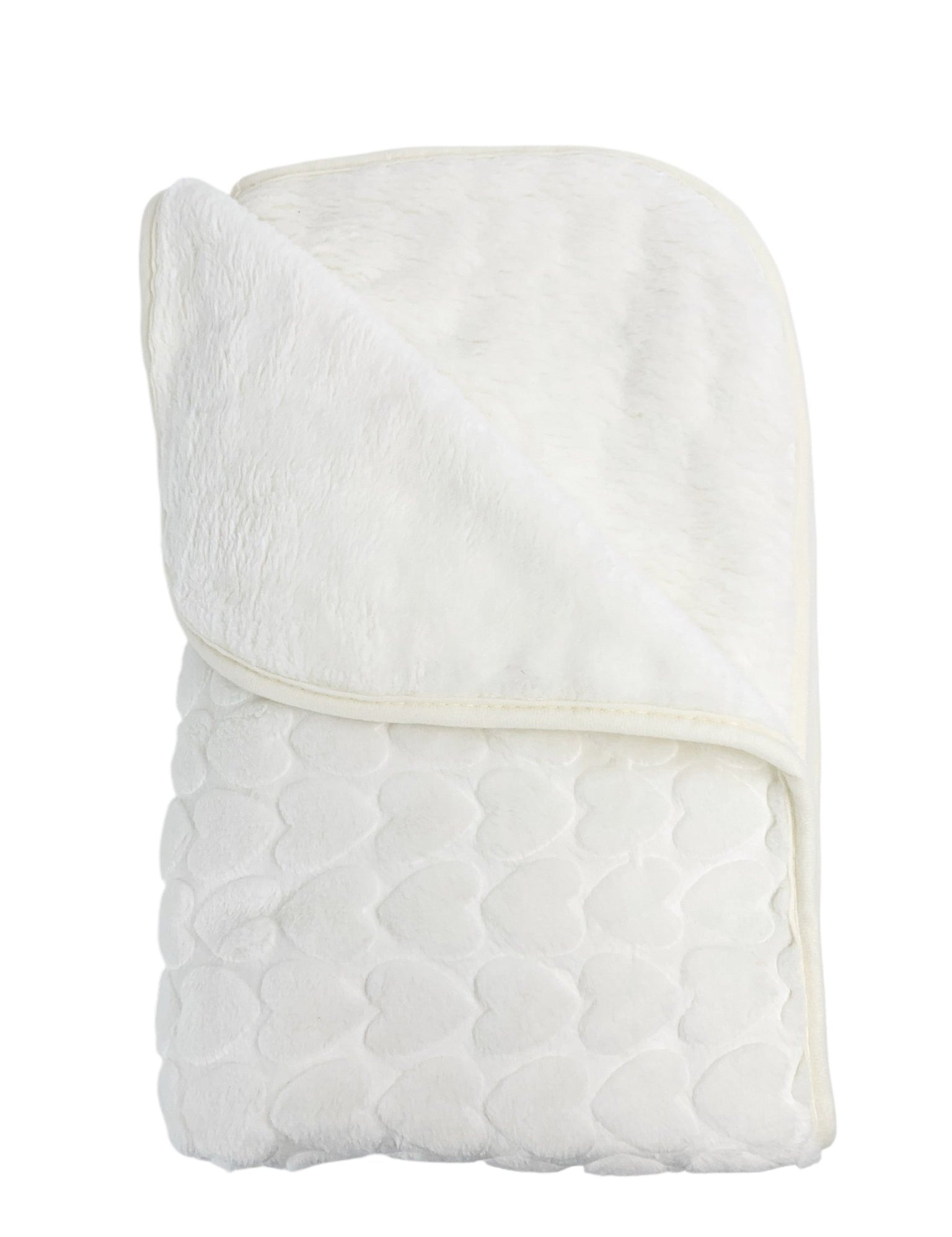 Patura bebelusi pufoasa cu inimioare - alba - Botez bebelusi