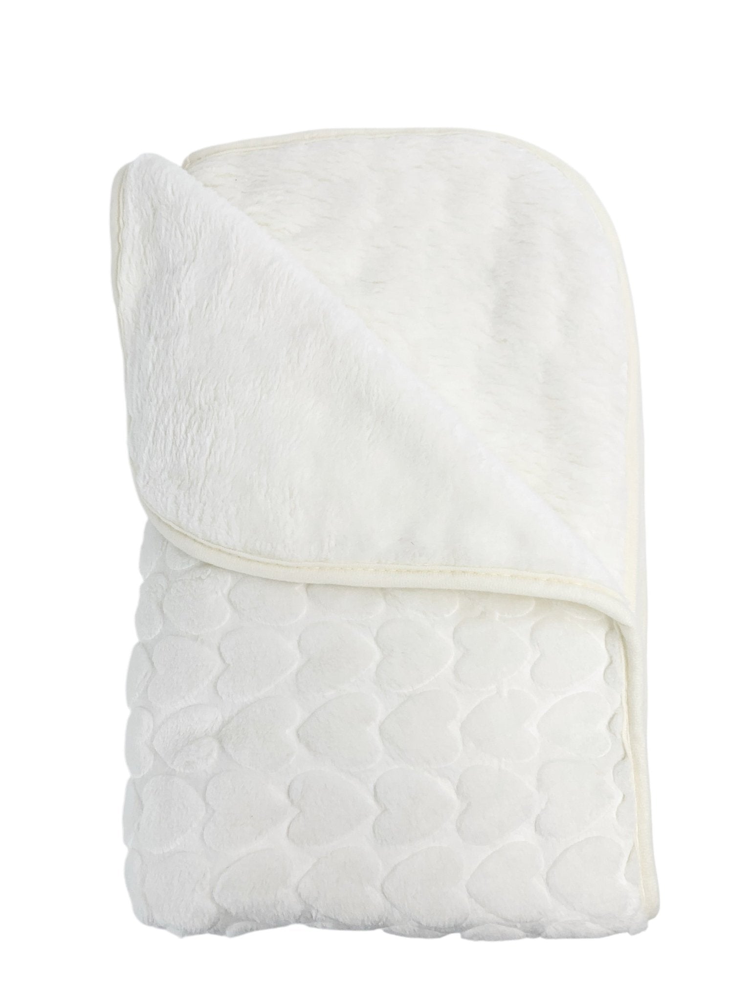 Patura bebelusi pufoasa cu inimioare - alba - Botez bebelusi