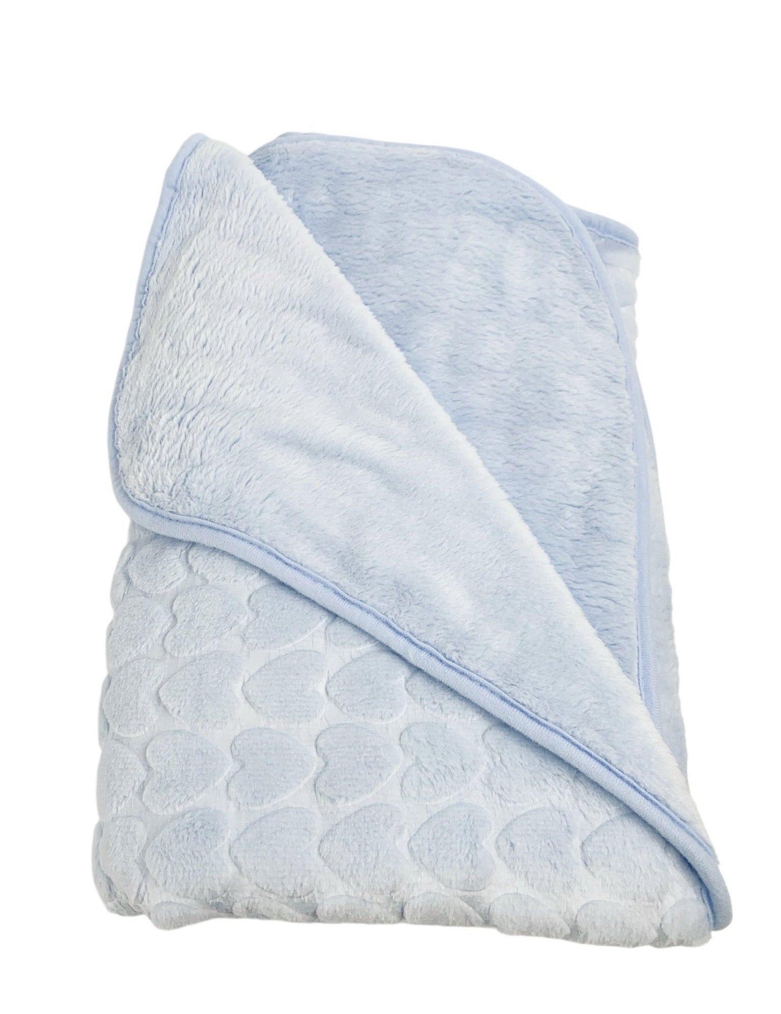 Patura bebelusi pufoasa cu inimioare - albastra - Botez bebelusi