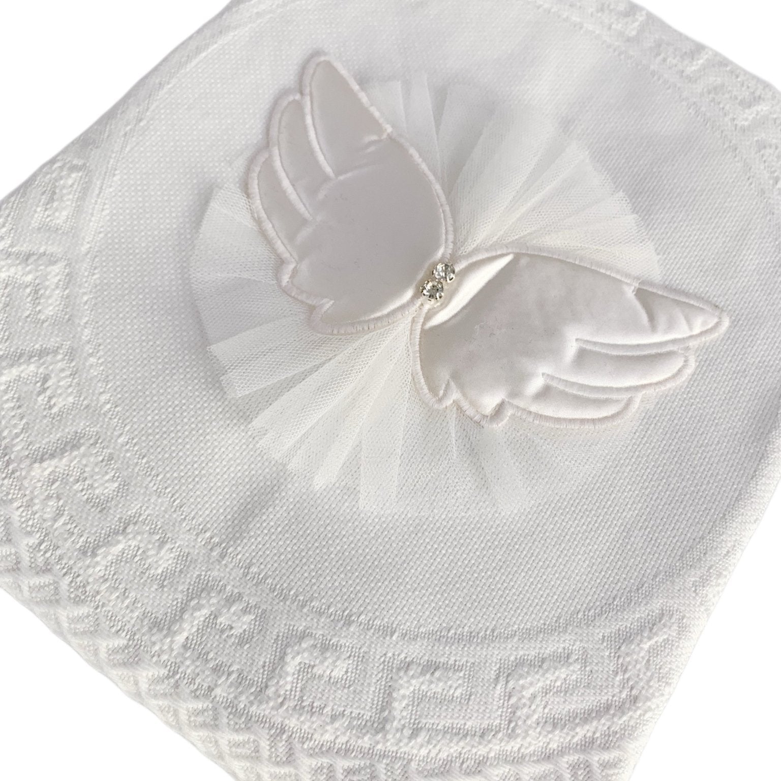 Păturica cu aripi si tull alb - Botez bebelusi