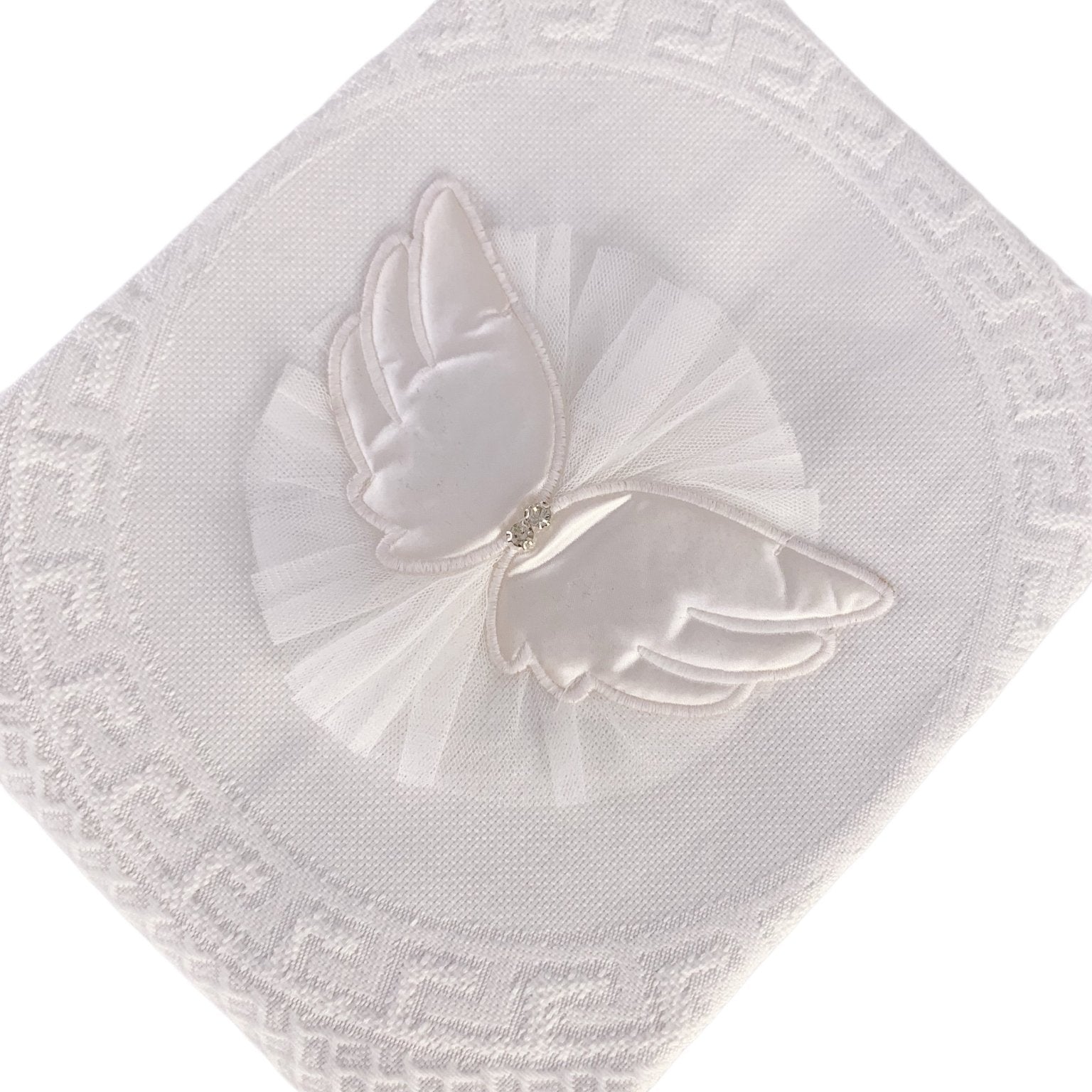 Păturica cu aripi si tull alb - Botez bebelusi