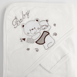 Prosop baie brodat cu ursuleti - alb - Botez bebelusi