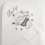 Prosop baie brodat cu ursuleti - alb - Botez bebelusi