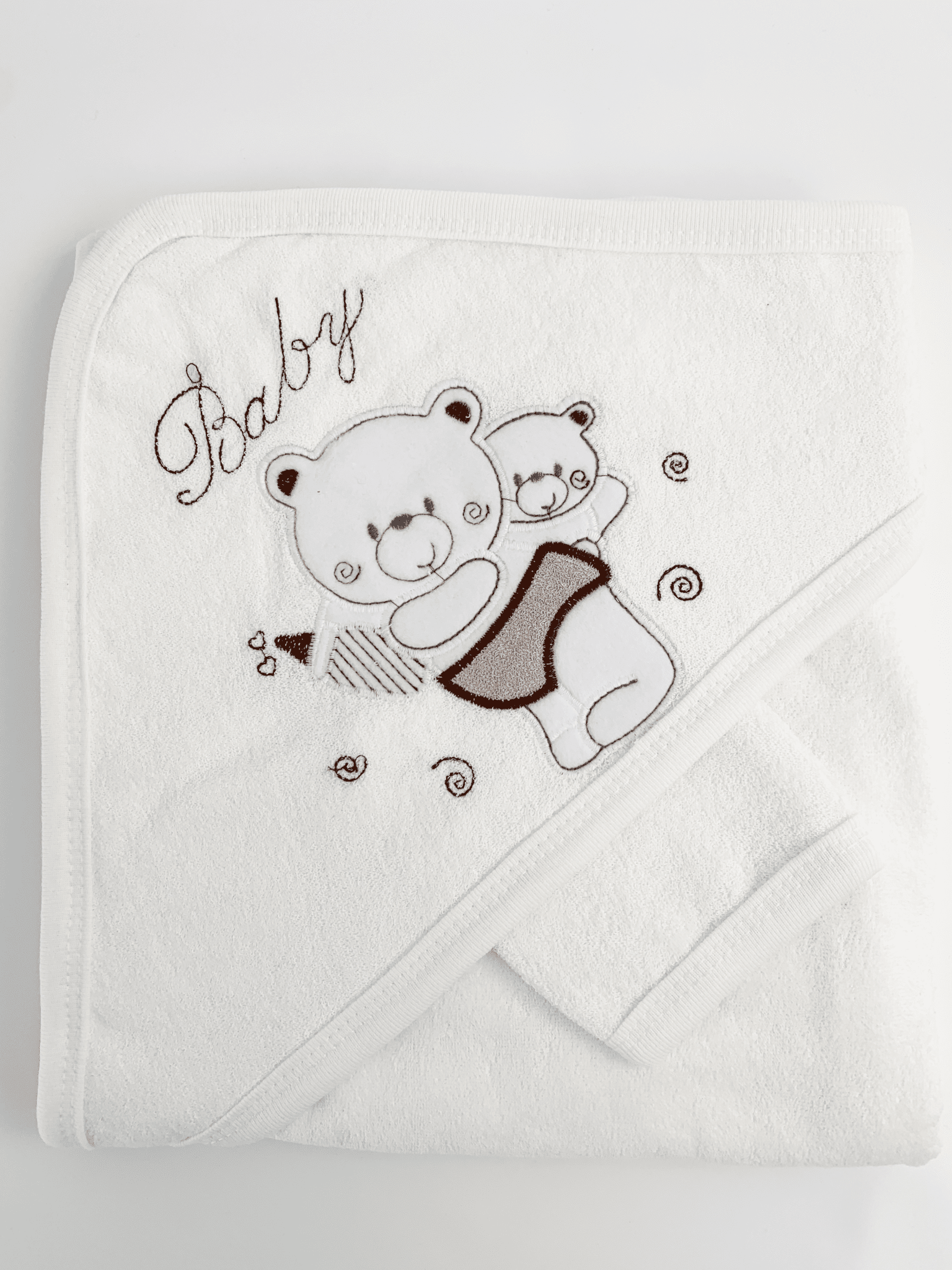 Prosop baie brodat cu ursuleti - alb - Botez bebelusi