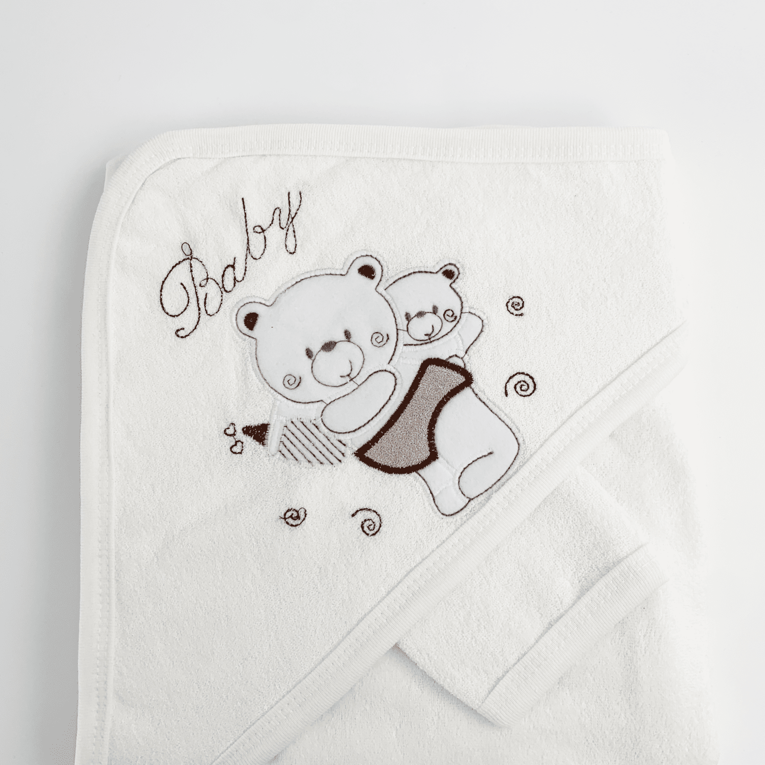 Prosop baie brodat cu ursuleti - alb - Botez bebelusi