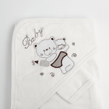 Prosop baie brodat cu ursuleti - alb - Botez bebelusi