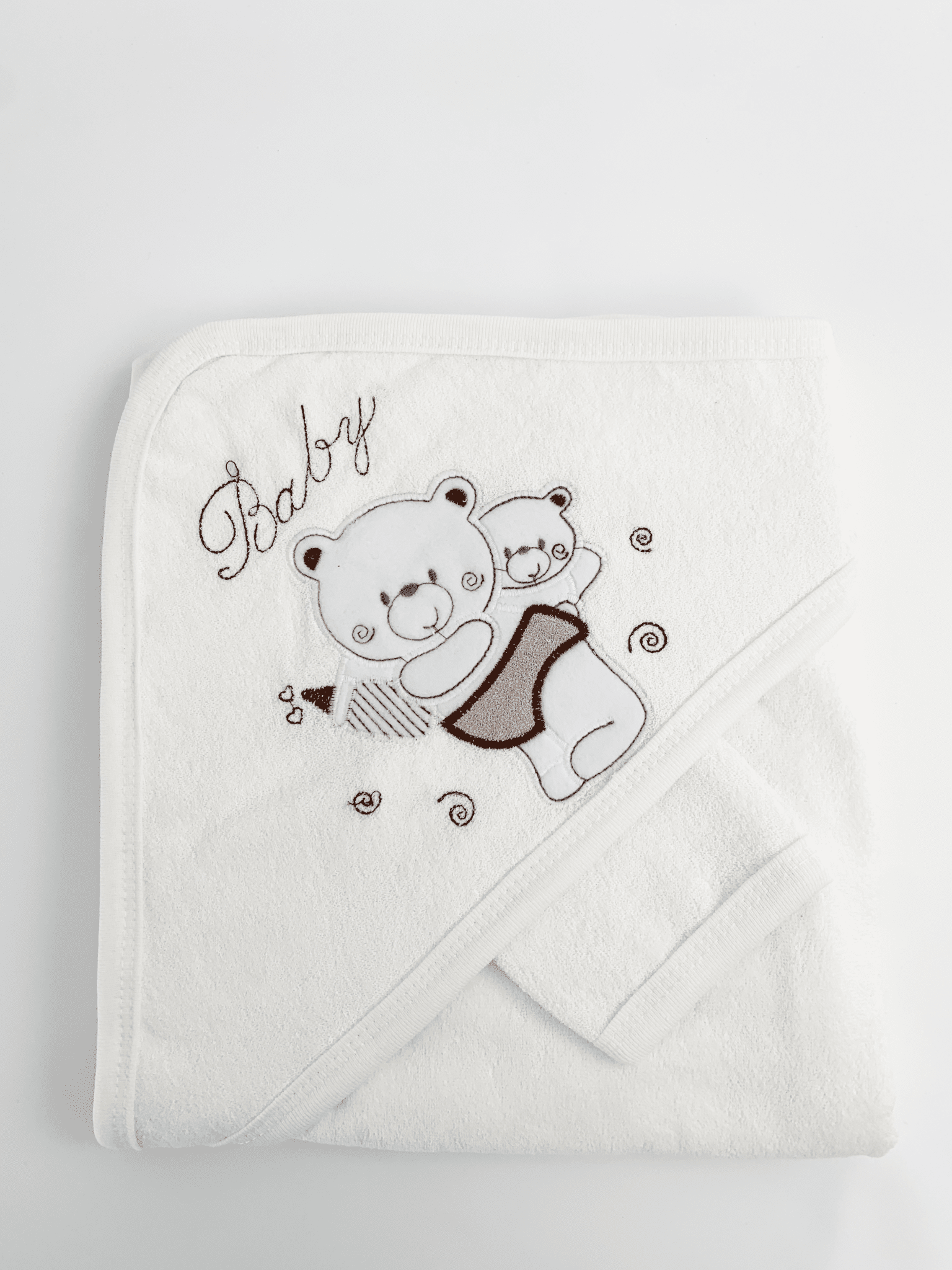 Prosop baie brodat cu ursuleti - alb - Botez bebelusi