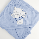 Prosop baie brodat cu ursuleti - albastru - Botez bebelusi