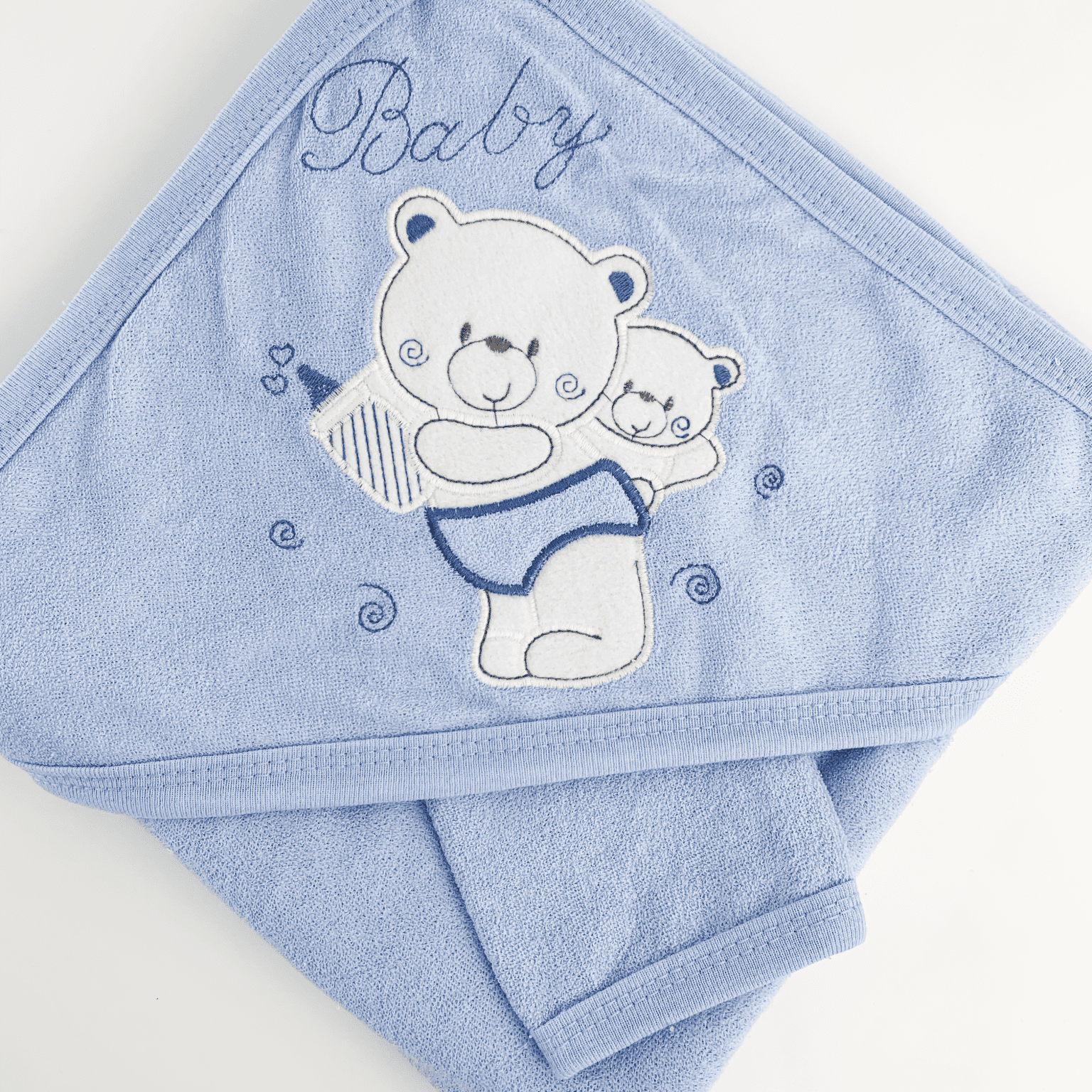Prosop baie brodat cu ursuleti - albastru - Botez bebelusi