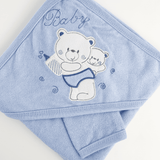 Prosop baie brodat cu ursuleti - albastru - Botez bebelusi