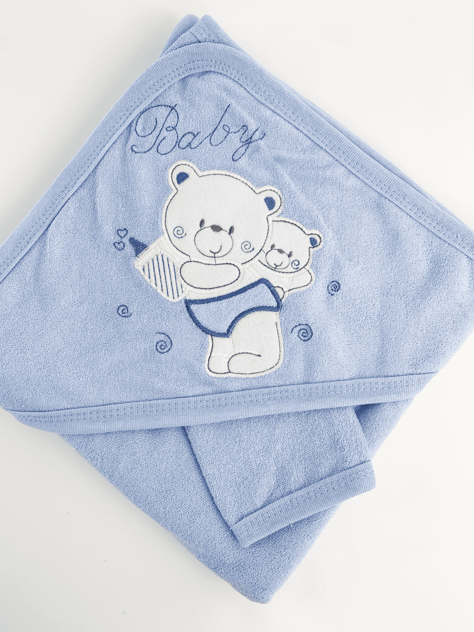 Prosop baie brodat cu ursuleti - albastru - Botez bebelusi