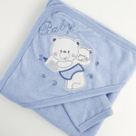 Prosop baie brodat cu ursuleti - albastru - Botez bebelusi