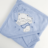 Prosop baie brodat cu ursuleti - albastru - Botez bebelusi