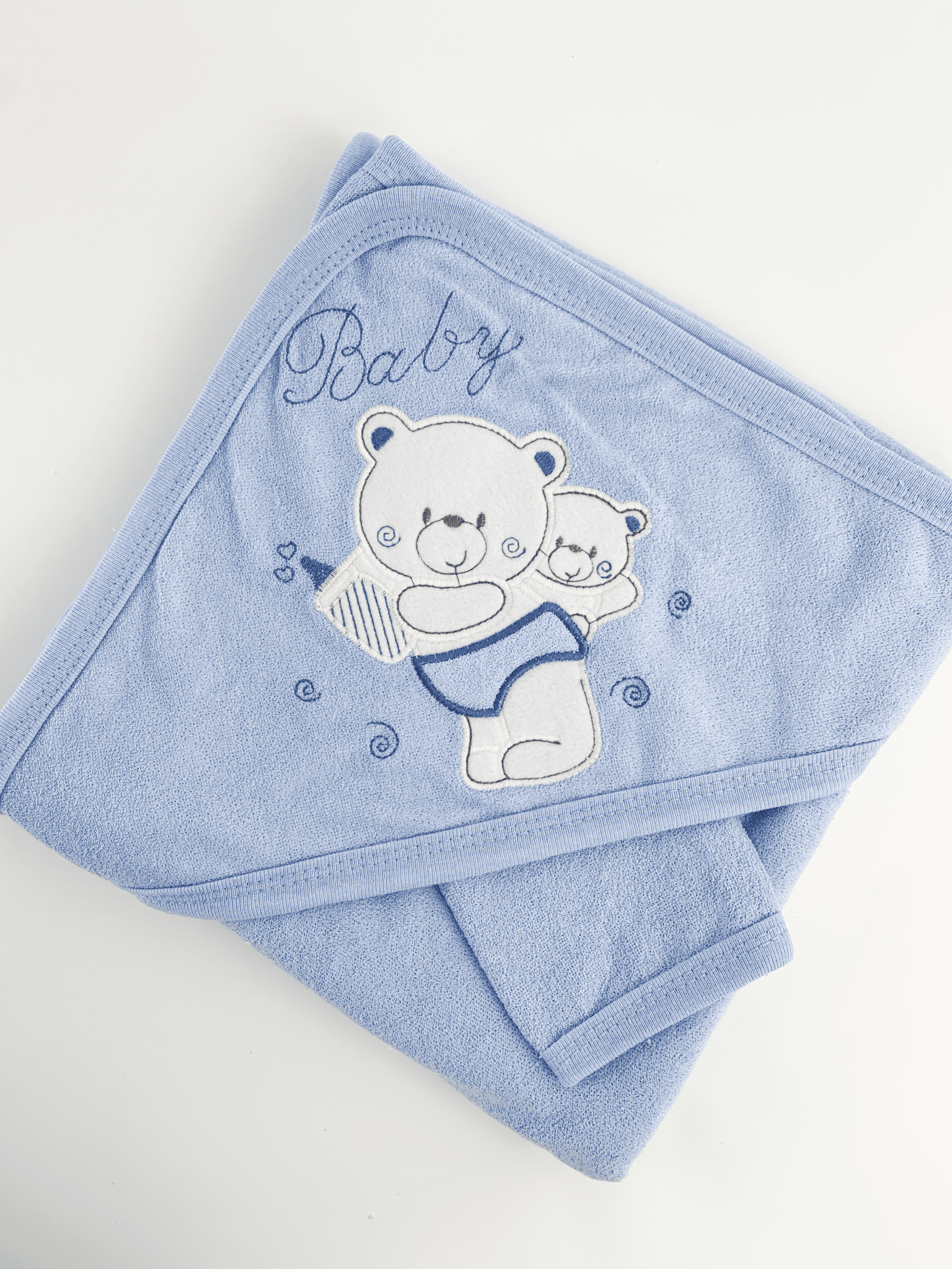 Prosop baie brodat cu ursuleti - albastru - Botez bebelusi