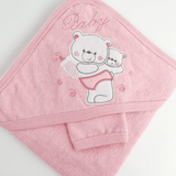 Prosop baie brodat cu ursuleti - roz - Botez bebelusi