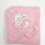 Prosop baie brodat cu ursuleti - roz - Botez bebelusi