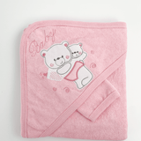 Prosop baie brodat cu ursuleti - roz - Botez bebelusi