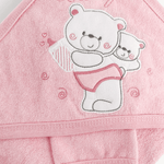 Prosop baie brodat cu ursuleti - roz - Botez bebelusi