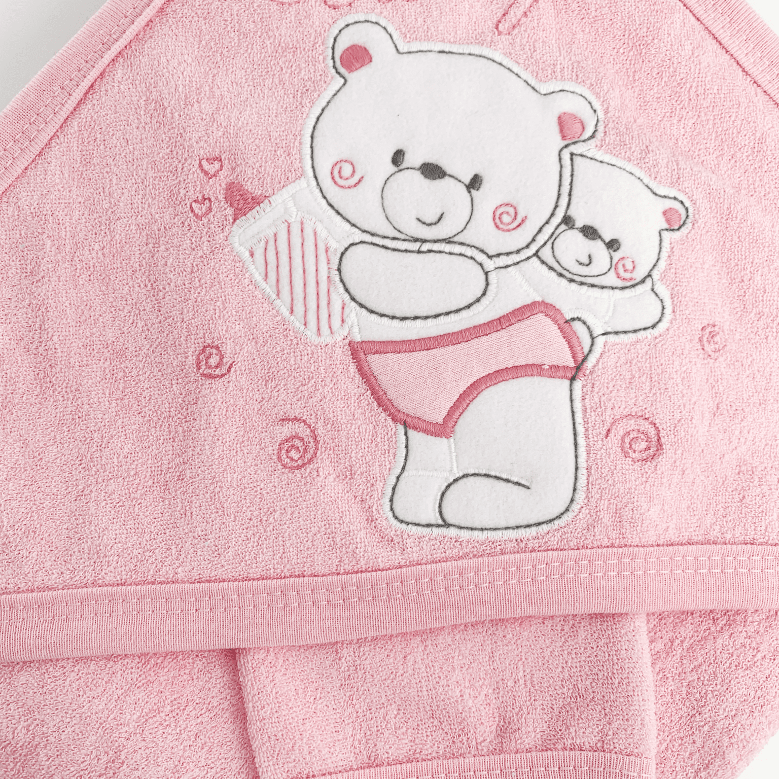 Prosop baie brodat cu ursuleti - roz - Botez bebelusi
