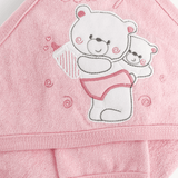 Prosop baie brodat cu ursuleti - roz - Botez bebelusi