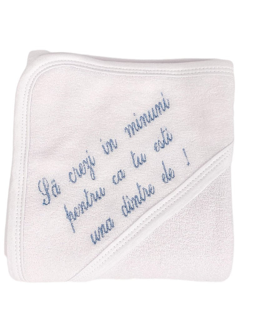 Prosop baie personalizat albastru - Botez bebelusi