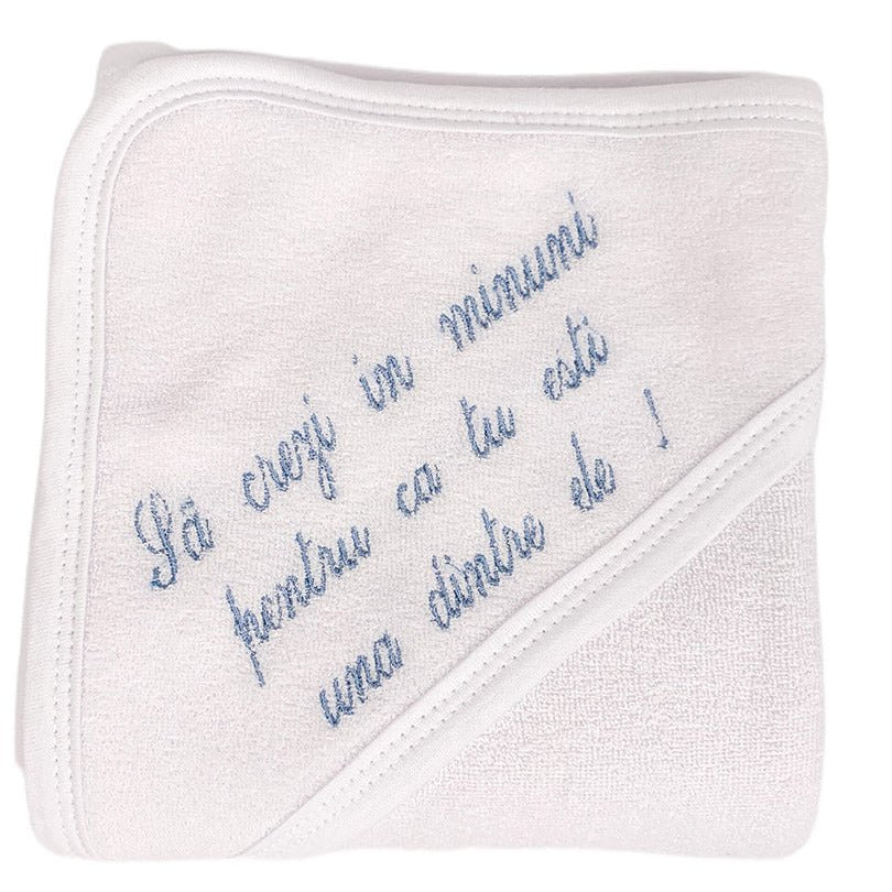 Prosop baie personalizat albastru - Botez bebelusi