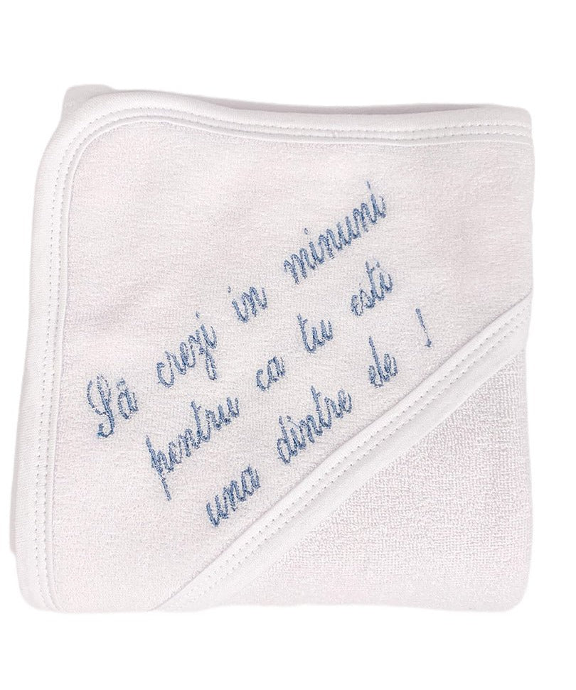 Prosop baie personalizat albastru - Botez bebelusi