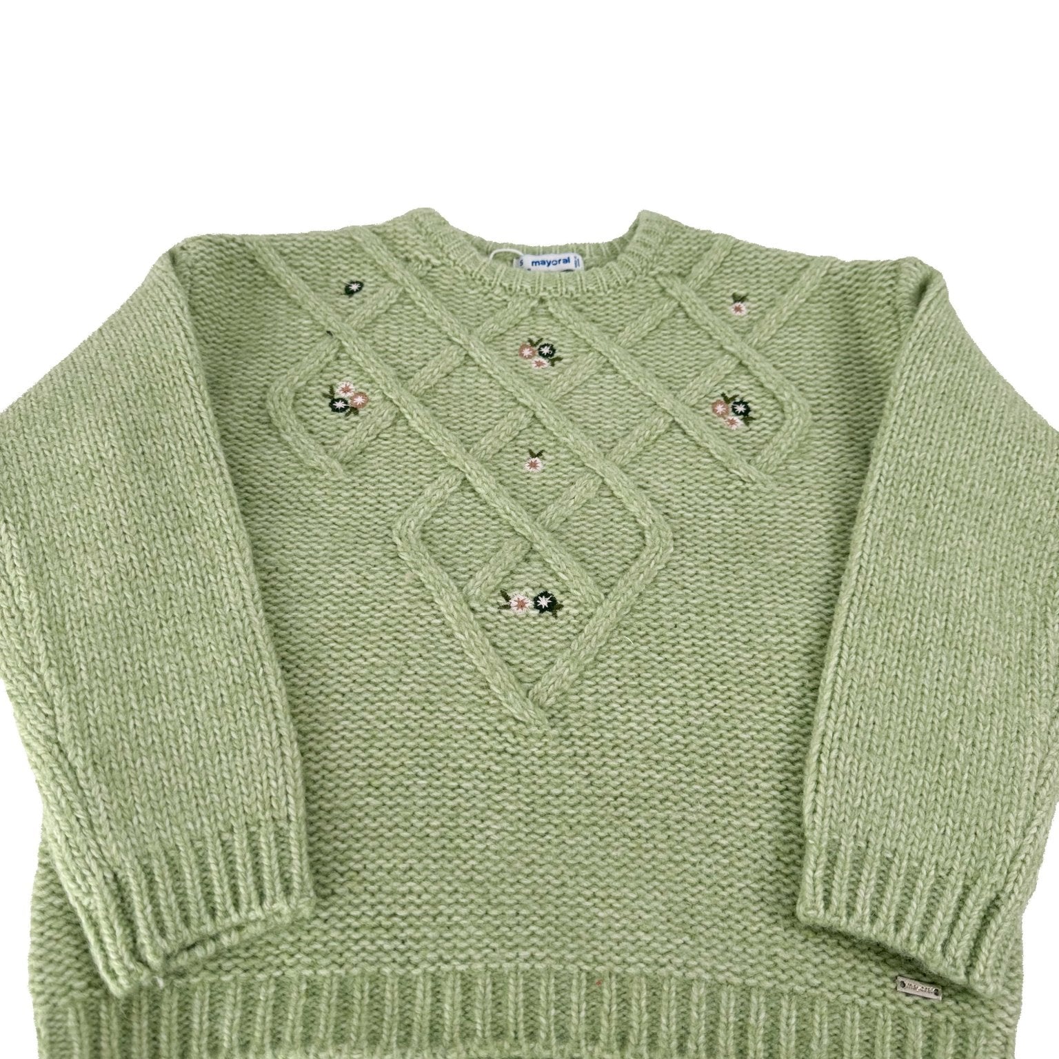 Pulover fetita verde cu floricele - Botez bebelusi