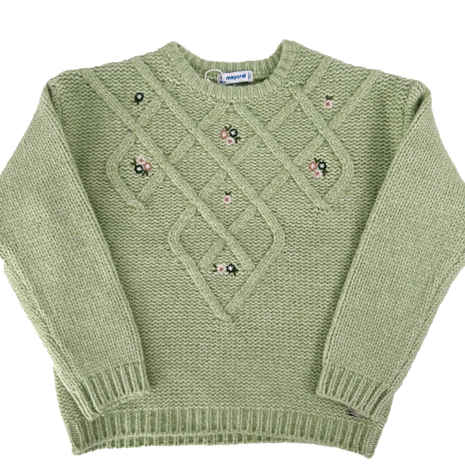 Pulover fetita verde cu floricele - Botez bebelusi